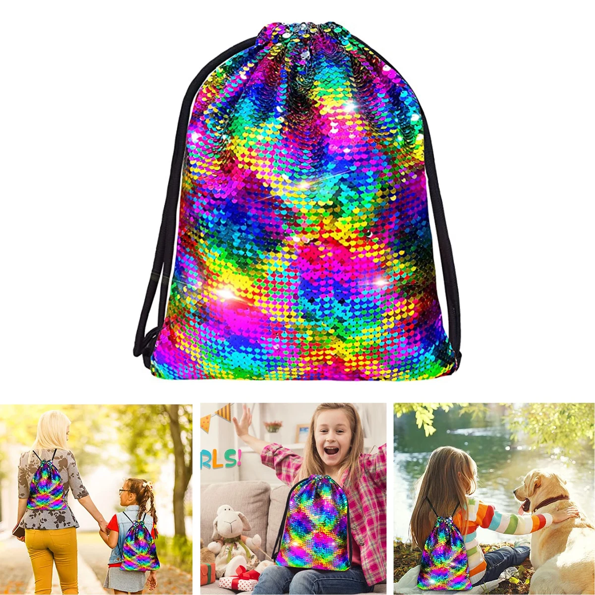 13.7 x 17.7 Inches Mermaid Sequin Drawstring Bag 1