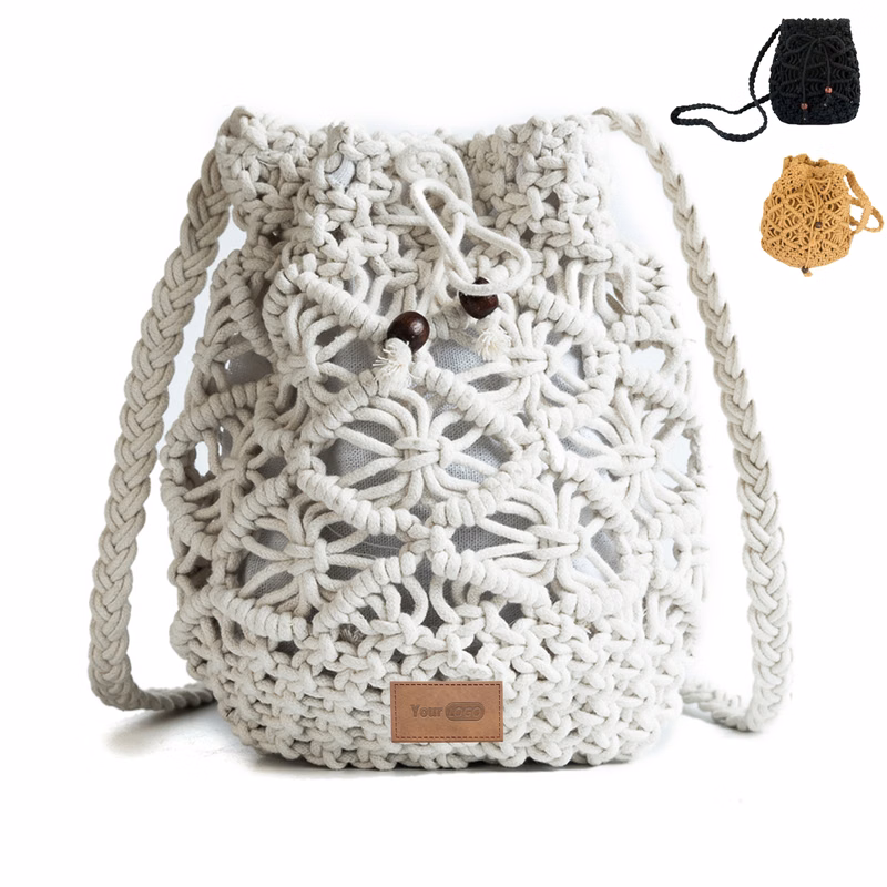 Jute Drawstring Crossbody Beach woven hollow Messenger bag