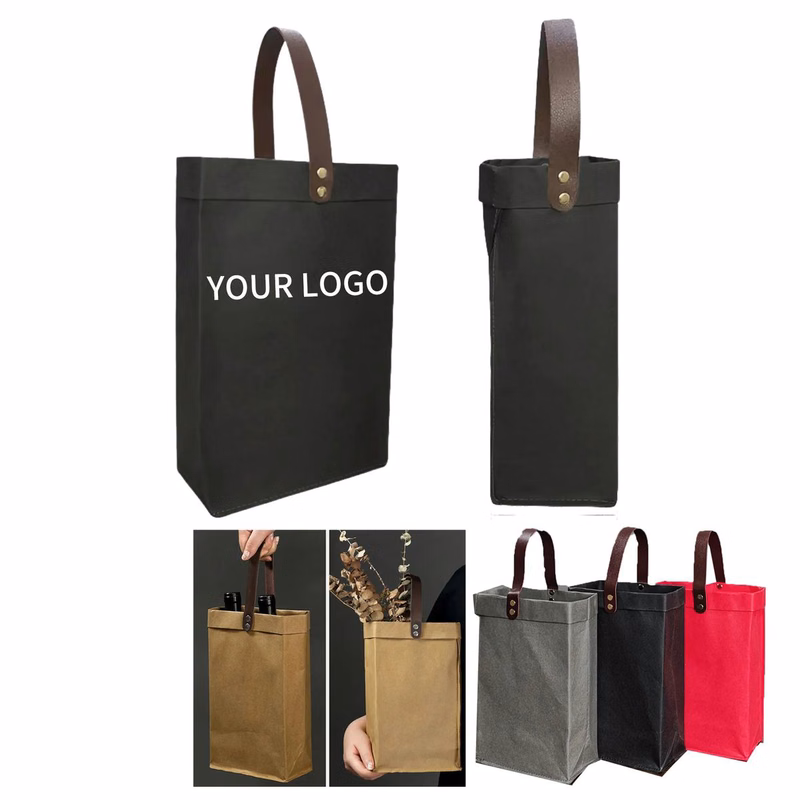 Durable Kraft Paper Wine Tote for Two Bottles