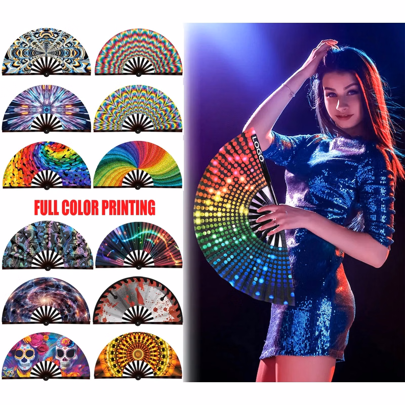 Fabric Folding Hand Fan with Plastic Frame