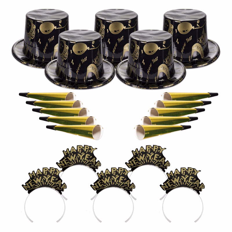 Ebony and Gold New Year's Eve Party Kit for 50