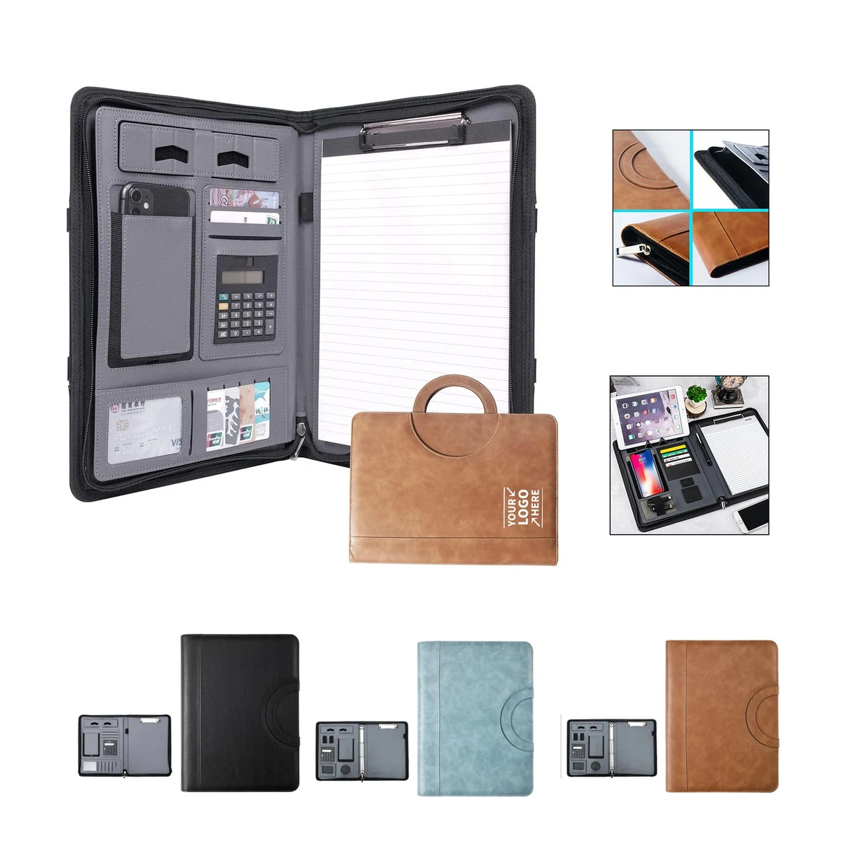 Leather Padfolio With Charge Cable And Wireless Charger 1