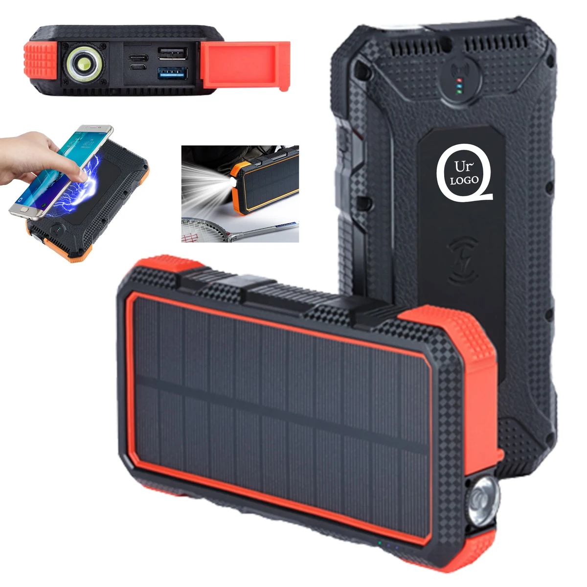 24000Mah Wireless Charging Solar Power Bank Flashlight 1