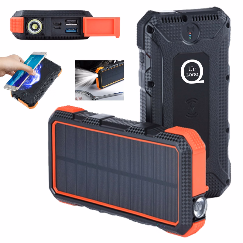 24000Mah Wireless Charging Solar Power Bank Flashlight