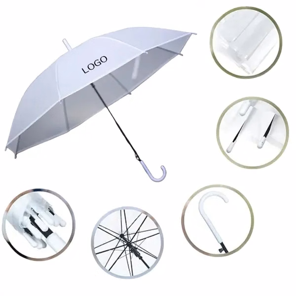 White Windproof Wedding Umbrella with J Hook Handle