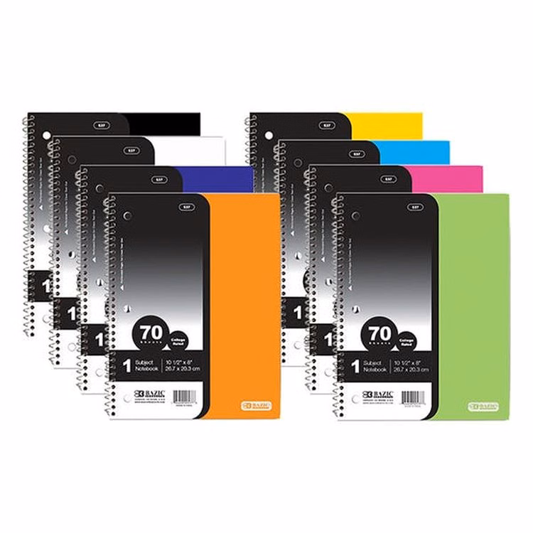 Spiral Notebooks - College Ruled 70 sheets 1 Subject 8 Colors