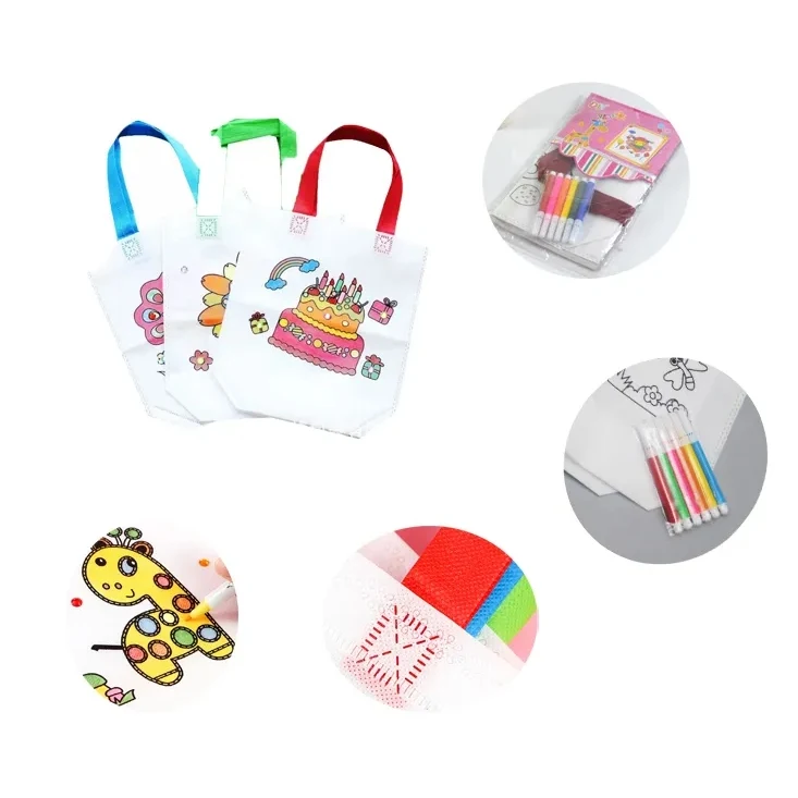 DIY Reusable Canvas color Doodle Bag for Kids, custom tote bag with logo imprint 1