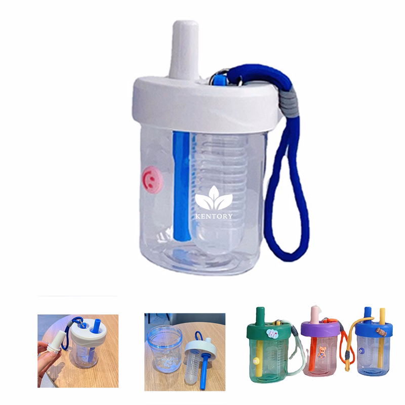 17Oz Plastic Cup With Straw And Lid Portable Rope