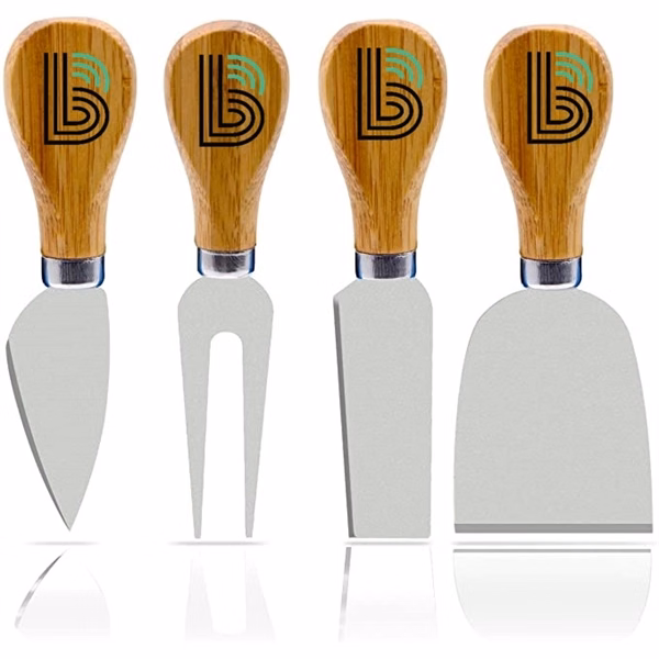 4 Pieces Set Cheese Knives with Bamboo Wood Handle