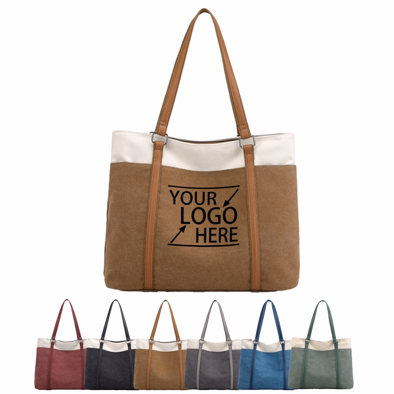 Retro 16oz Canvas Contrast-Color Shoulder Tote