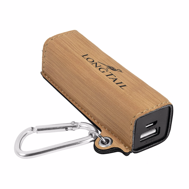 Bamboo Leatherette 2200mAh Power Bank w/USB Cord