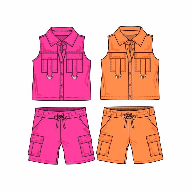 Girls' 2 Piece Nylon Cargo Short Set - Assorted Colors Size 4-6X