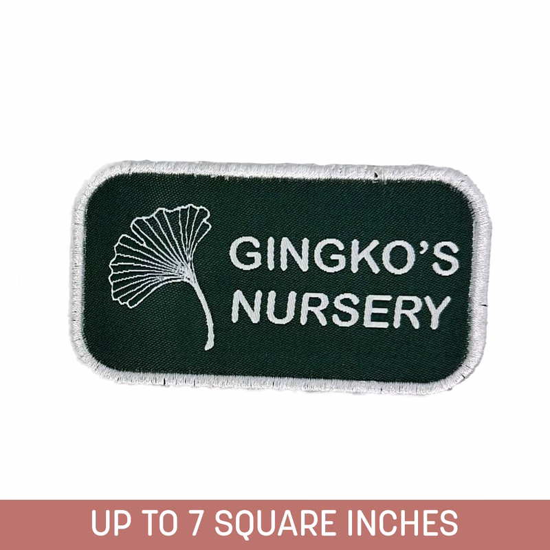 Custom Shape Woven Label Up To 7 Sq. Inches w/ Embroidery Backing and Embroidered Edge (5-ply)