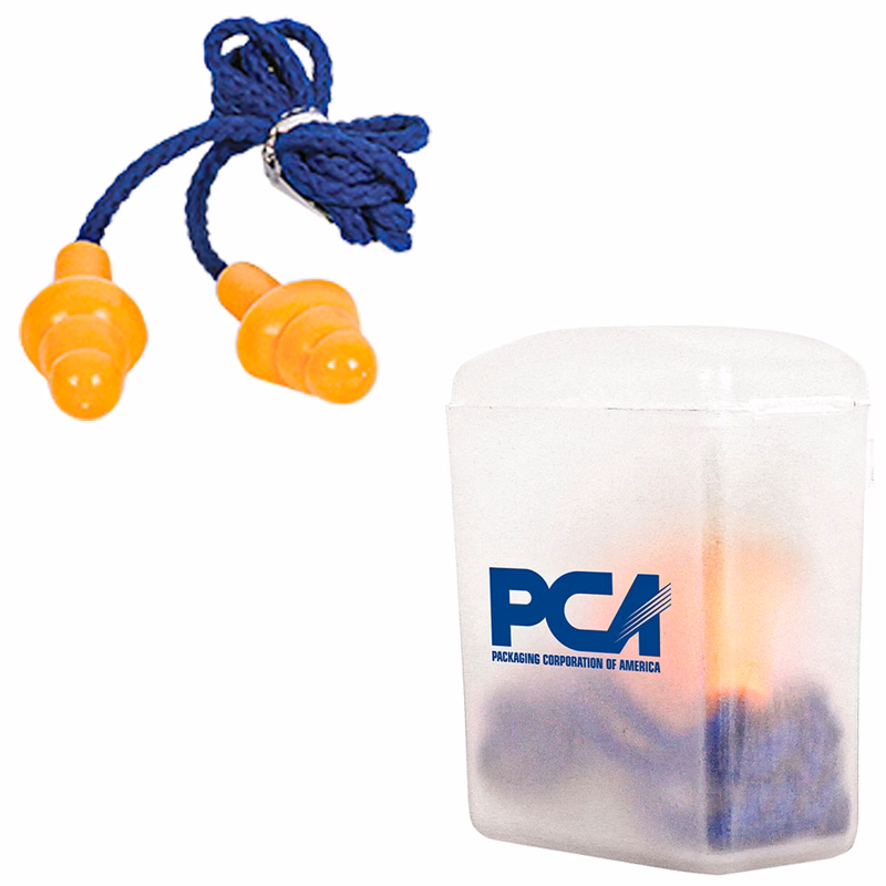 Silicone Earplugs With Blue Nylon Cord and Clear Clip Case
