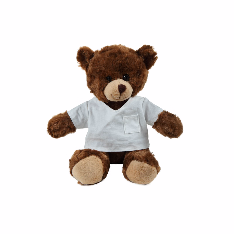 soft plush  Chocolate Curly Sitting Bear with doctor jacket