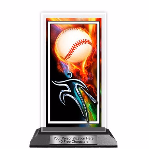 Acrylic Trophy: 6" Tower, (Baseball/Flame)
