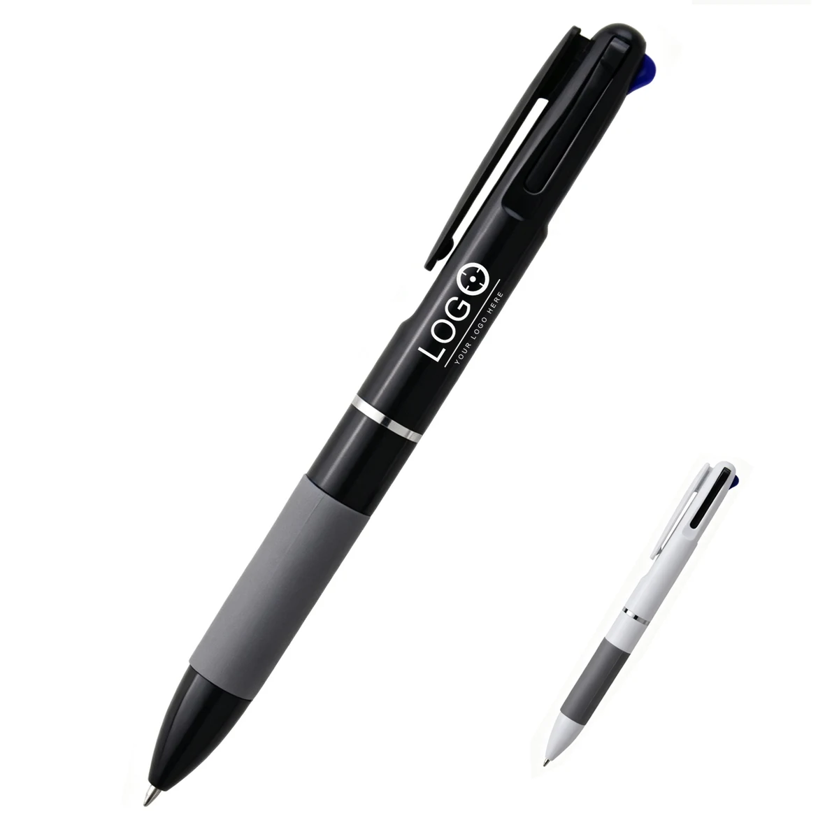 3-Color Retractable Ballpoint Pen with Rubber Grip, custom pen with logo imprint 1