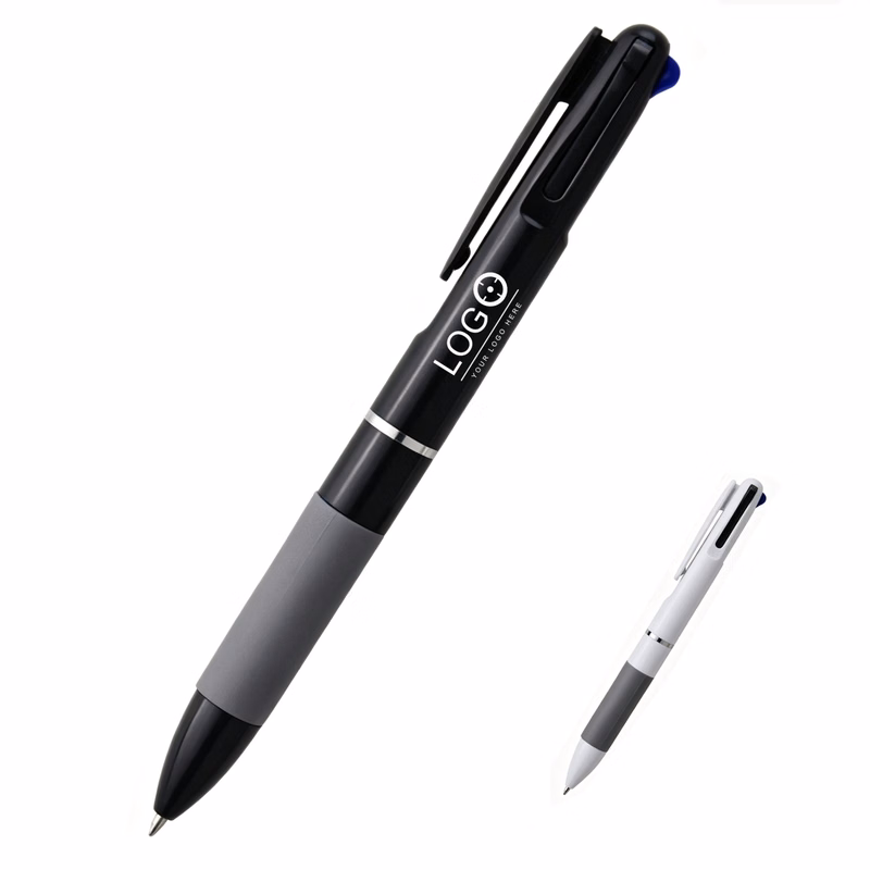 3-Color Retractable Ballpoint Pen with Rubber Grip