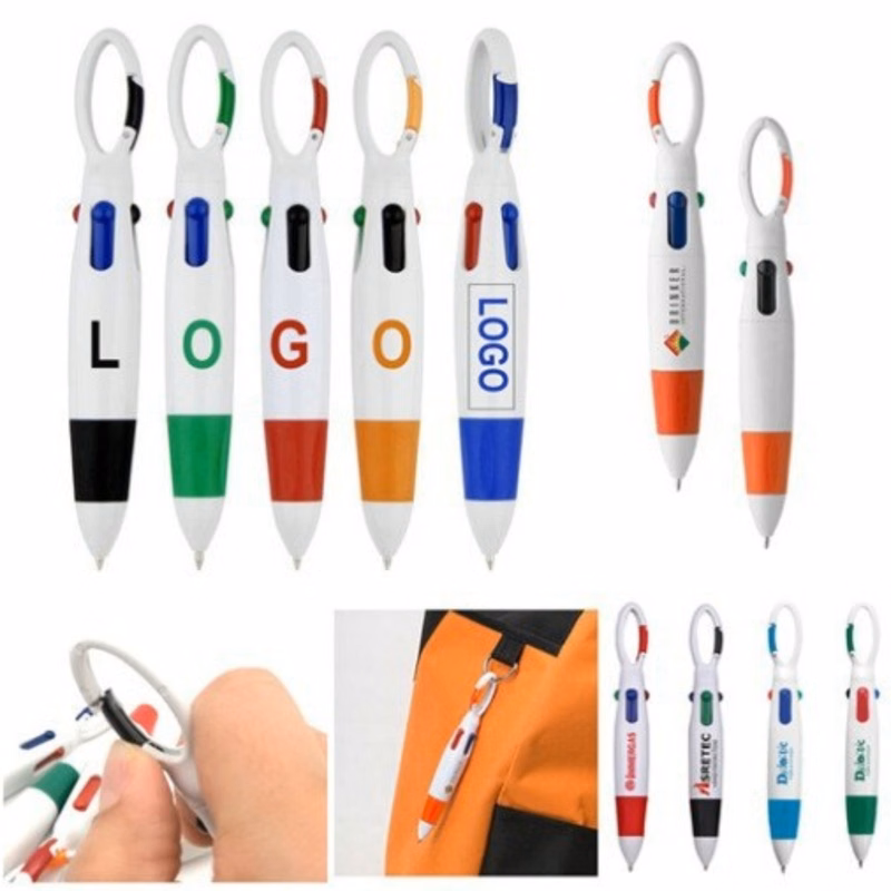 Multi-Colored Ink Shuttle Pen with Carabiner Clip
