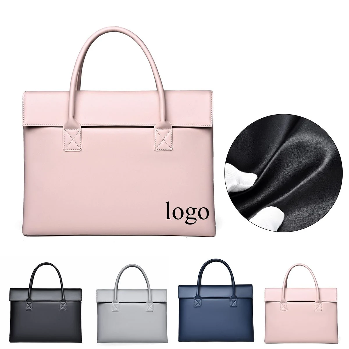 Flapover PU Leather Laptop Tote Bag 1