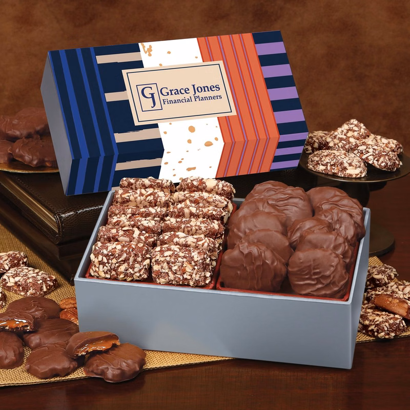 Toffee & Pecan Clusters in Gift Box with Stripes & Splatter Sleeve