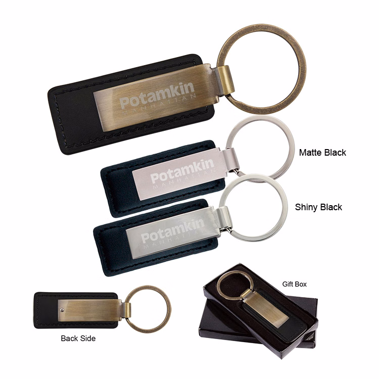 Leatherette with Rectangular Metal Black Matte Key Tag