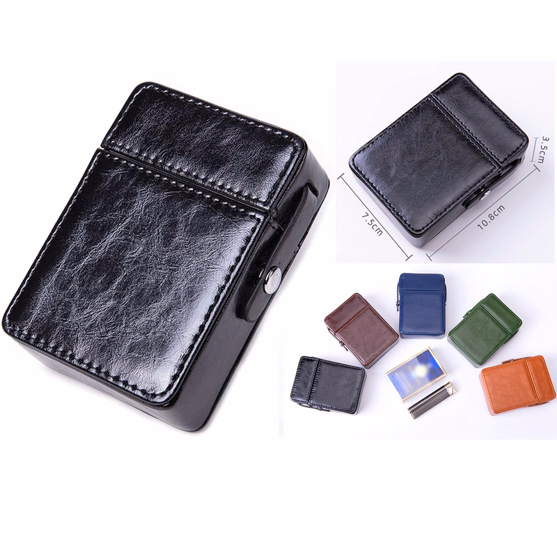 PU Leather Cigarette Case with Lighter Holder
