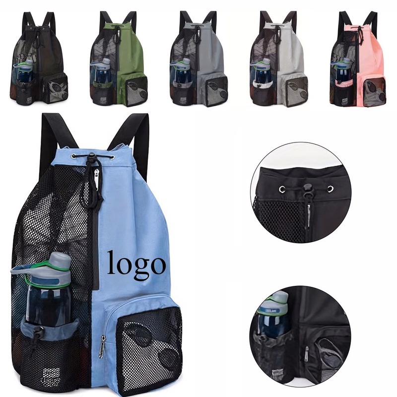 Multi-Pocket Mesh Drawstring Gym Backpack
