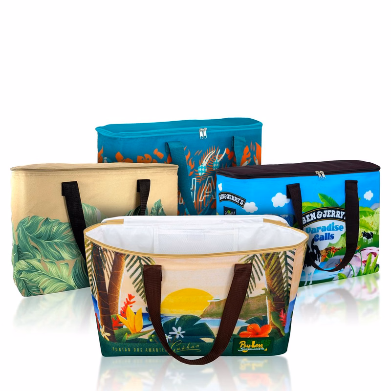 600D Full-ColorSublimated Waterproof Insulated Cooler Bag w/3-Side Zipper Closure 18.5x12.5x6.5