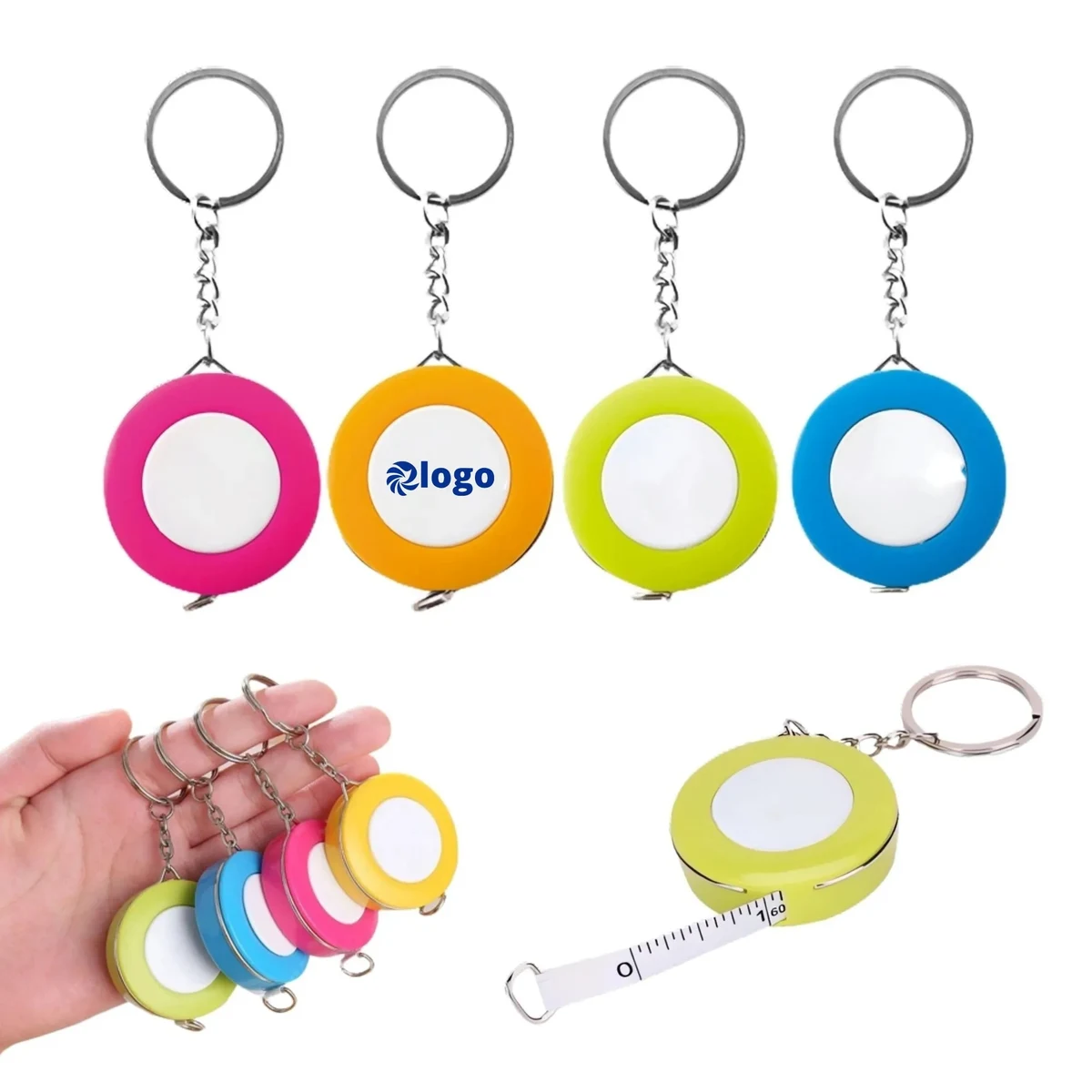 Mini Round Tape Measure Keychain MOQ50, custom ruler with logo imprint 1