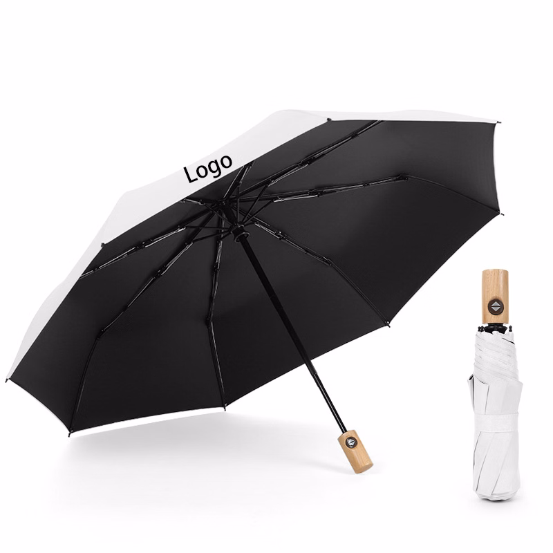Folding Reverse Automatic Umbrella with Wooden Handle
