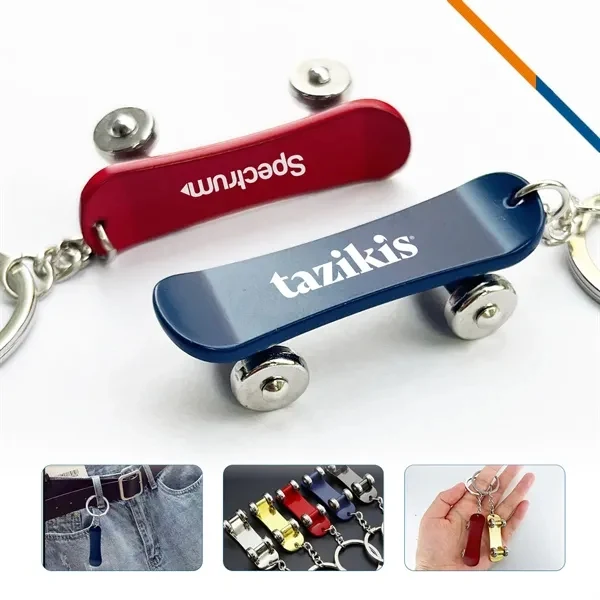Custom Metal Mini Skateboard Keychain with Movable Wheels — Skateboard Sports Giveaway 1
