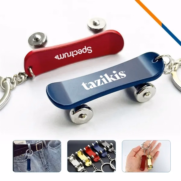 Custom Metal Mini Skateboard Keychain with Movable Wheels — Skateboard Sports Giveaway