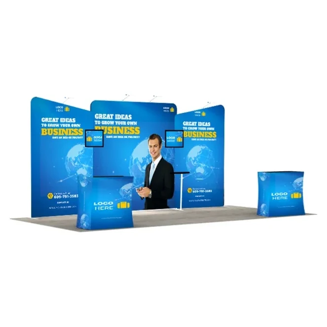 20ft Inline Trade Show Booth – Modular Backwall Display with Dual Counters & Storage 1
