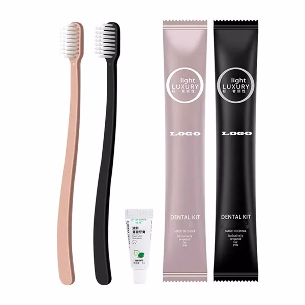 Custom Toothbrush & Toothpaste Travel Set with Aluminum Wrapper — Hotel Guest Amenity