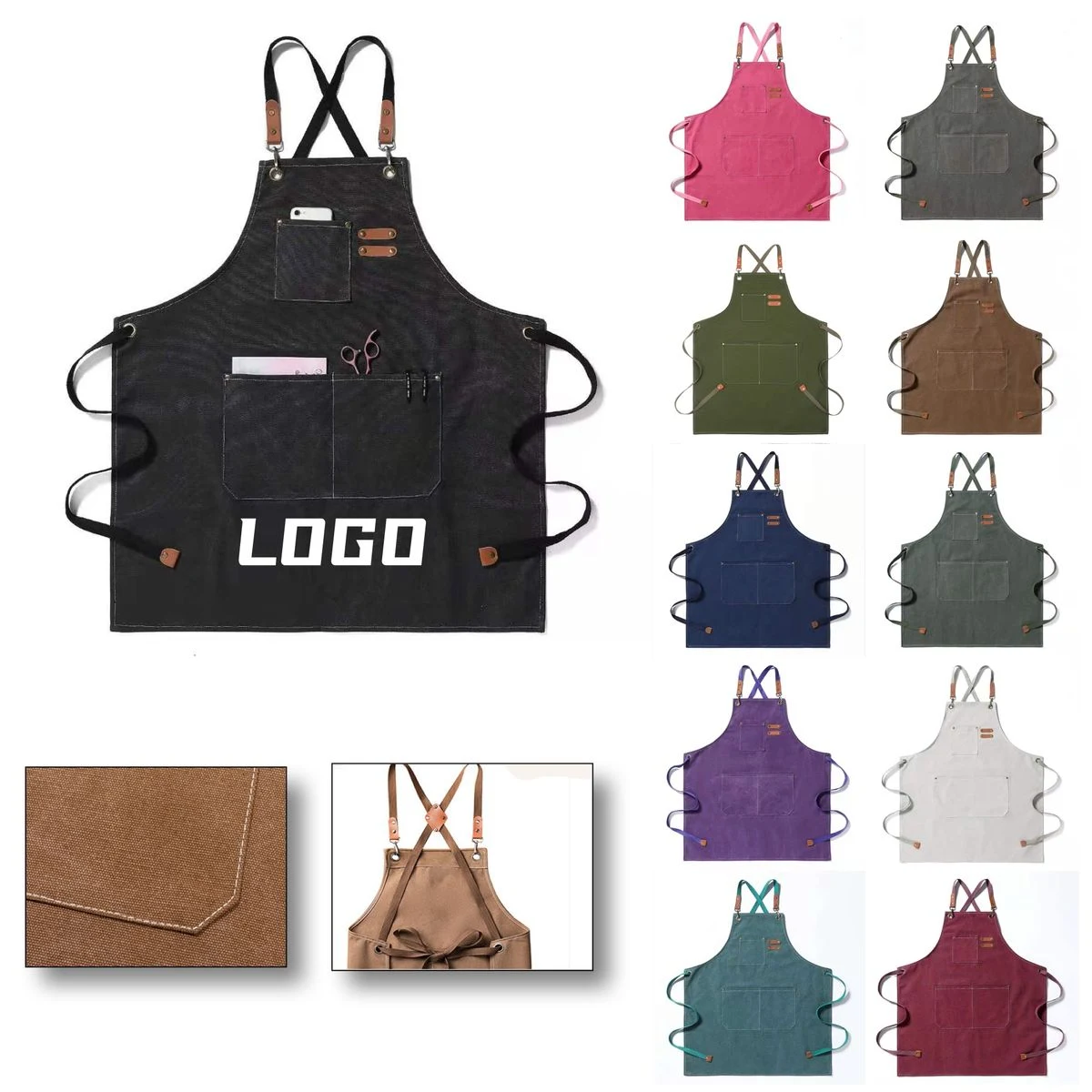Heavy Duty Cross Back Canvas Work Apron with Pockets 1