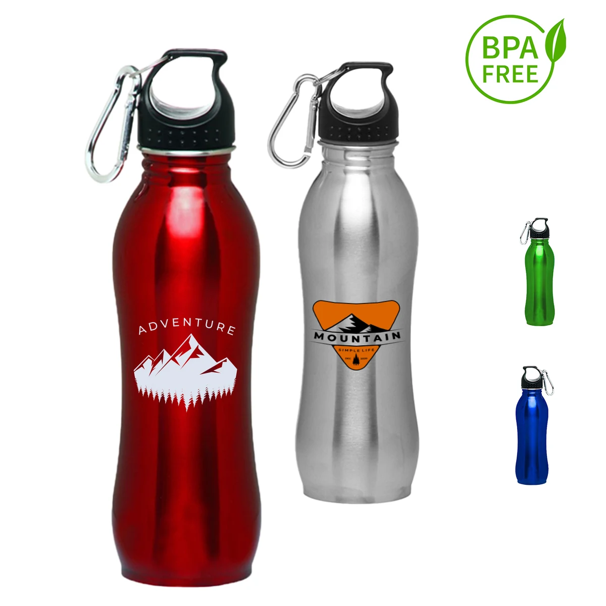 25 oz. BPA free Stainless Steel Sports Bottles w/ Carabiner, custom water bottle with logo imprint 1