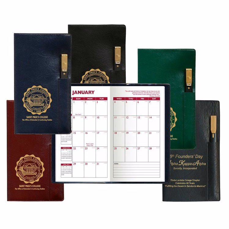 Executive Vinyl Cover Monthly Pocket Planner with Clear Pen
