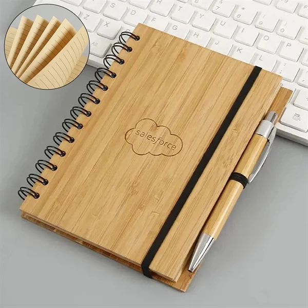 Bamboo Laser Engraved Notebook & Pen Set 1