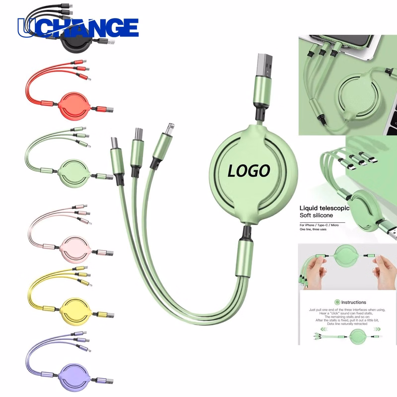 Retractable 3-in-1 USB Charging Cable Fast Data Cord