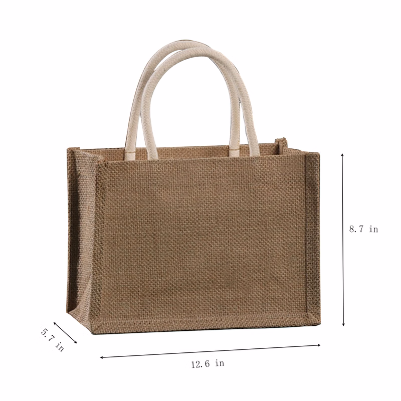 MOQ50 Thick Handle Jute Handbag Customized Logo