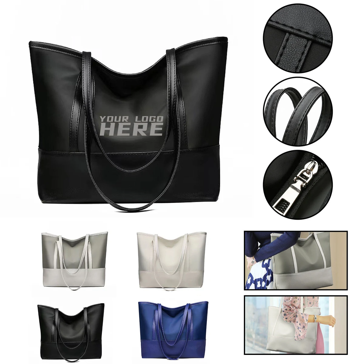 Women Leather Nylon Tote Should Bag 1