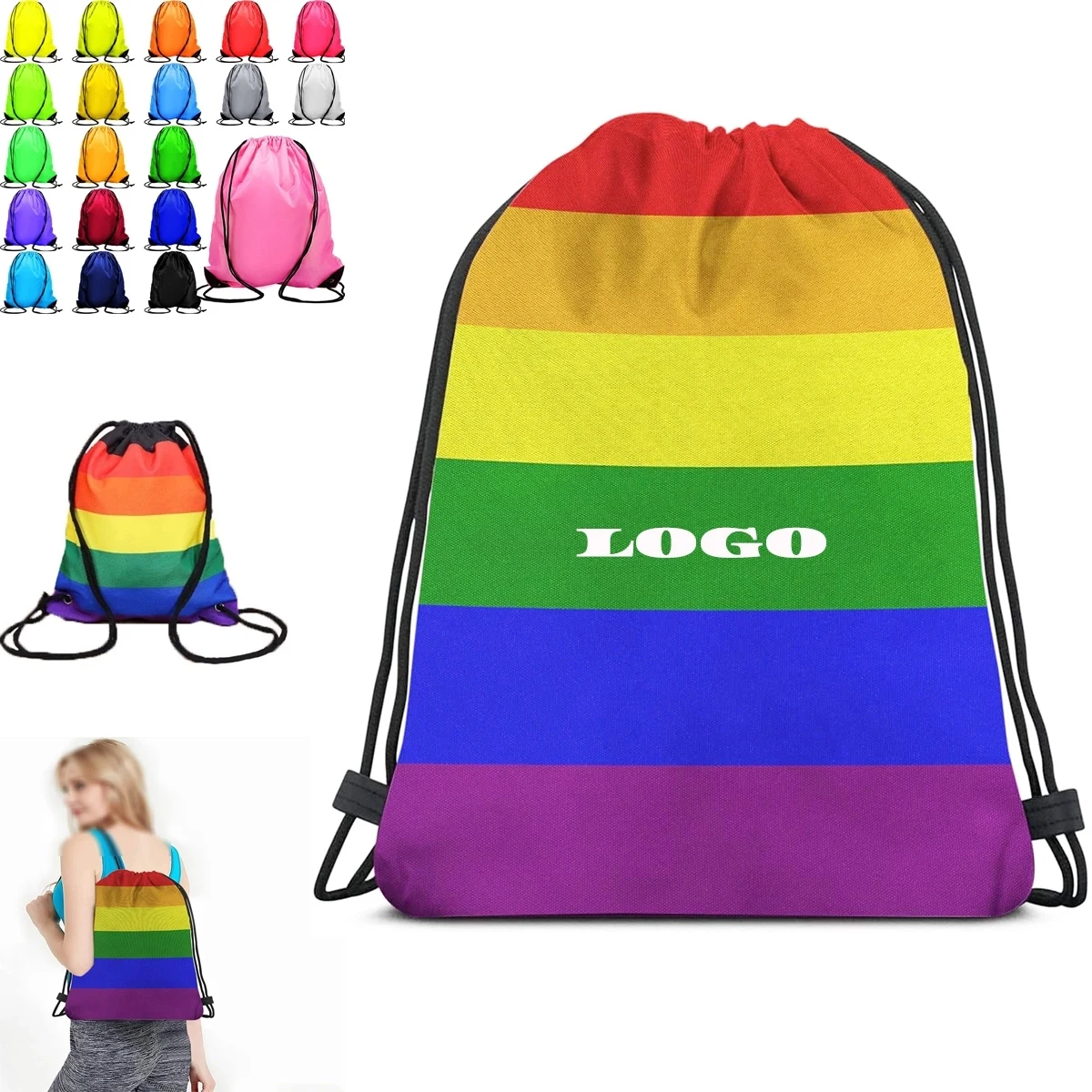 Rainbow Drawstring Backpack 1