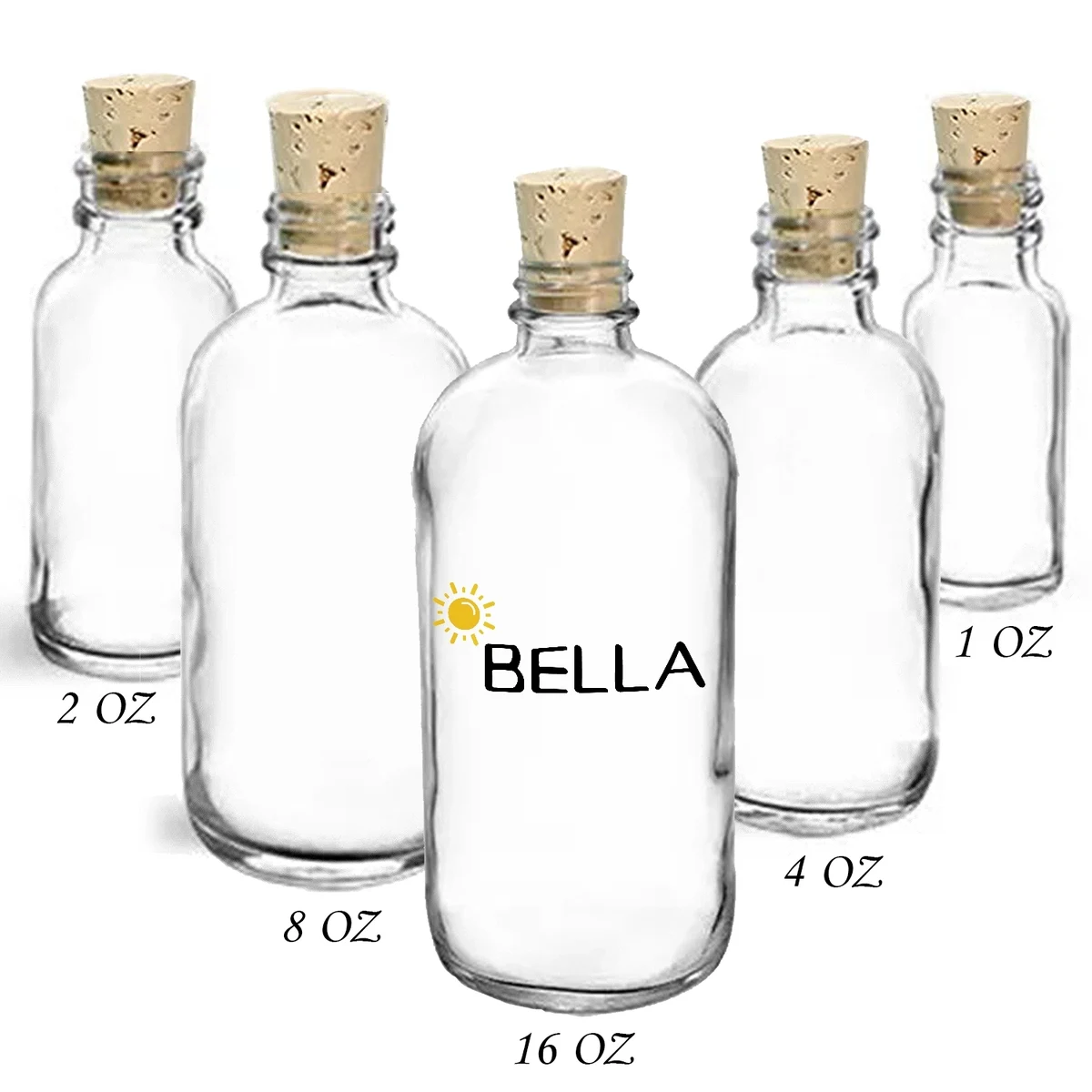 Clear Glass Boston Round Bottles W/ Cork Stoppers 1