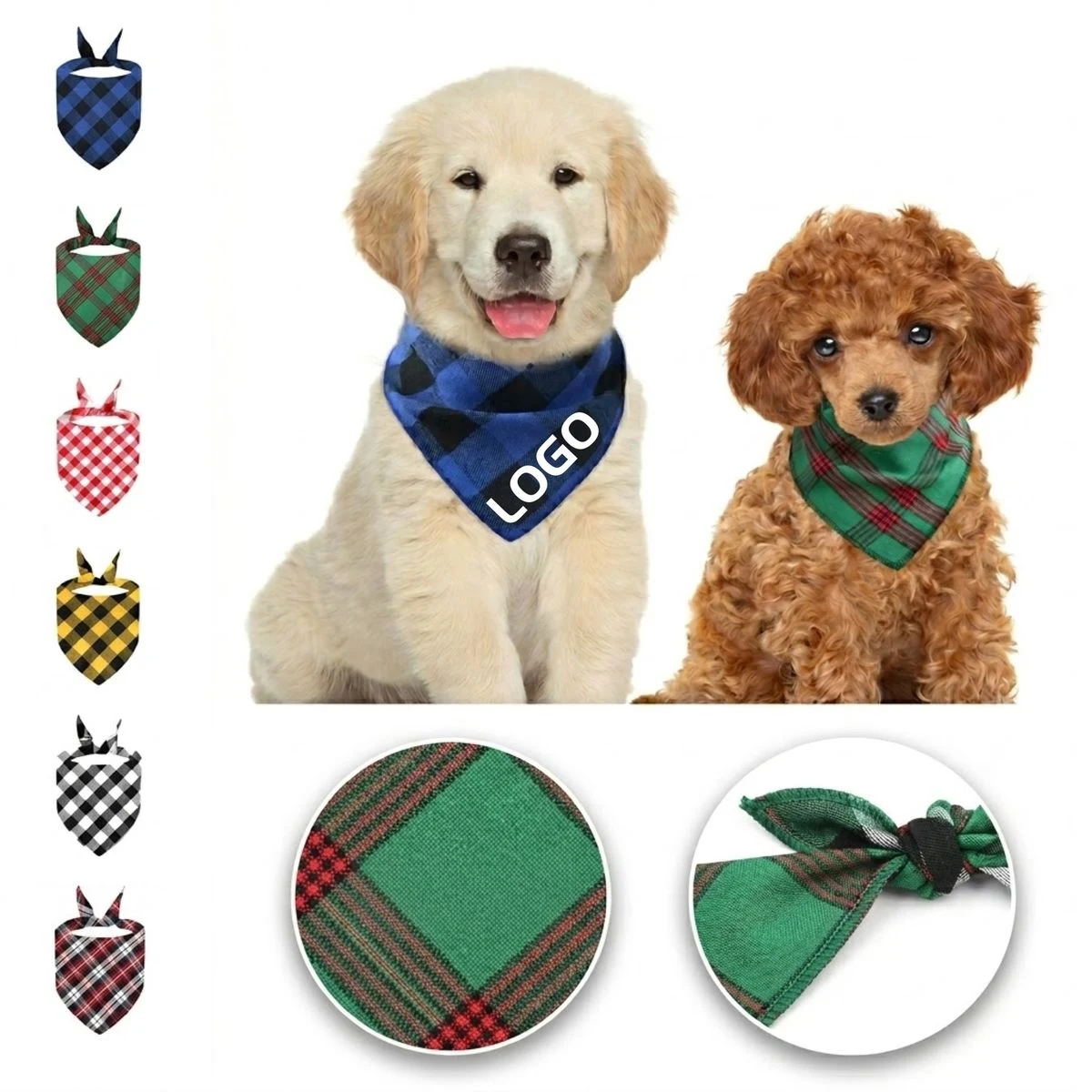 Washable Cotton Plaid Pet Bandana for Dogs, Cats 1