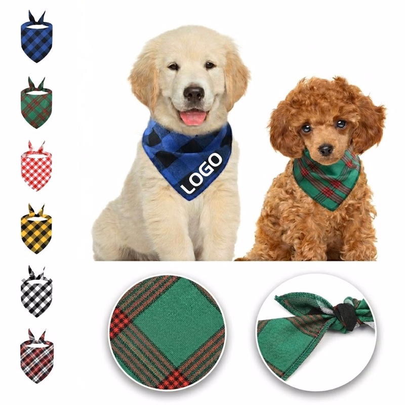 Washable Cotton Plaid Pet Bandana for Dogs, Cats
