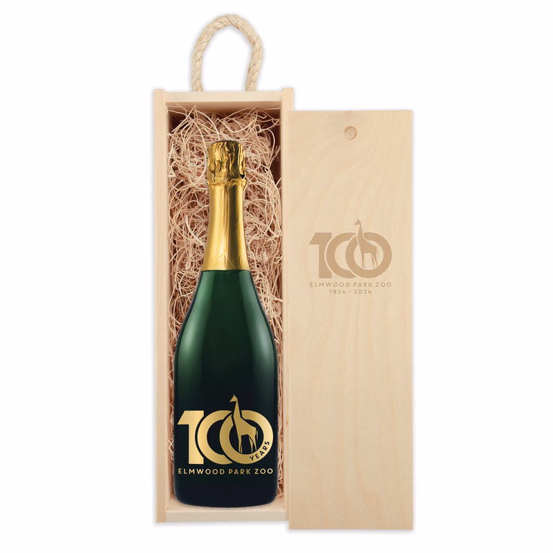 Laser-Engraved Wood Box w/Custom Etched Sparkling Wine Bottle