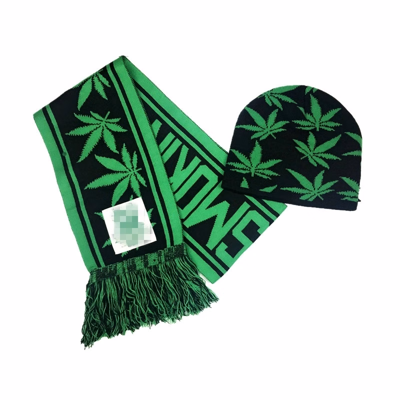 Custom Acrylic Jacquard Cuff Beanie Hat and Scarf