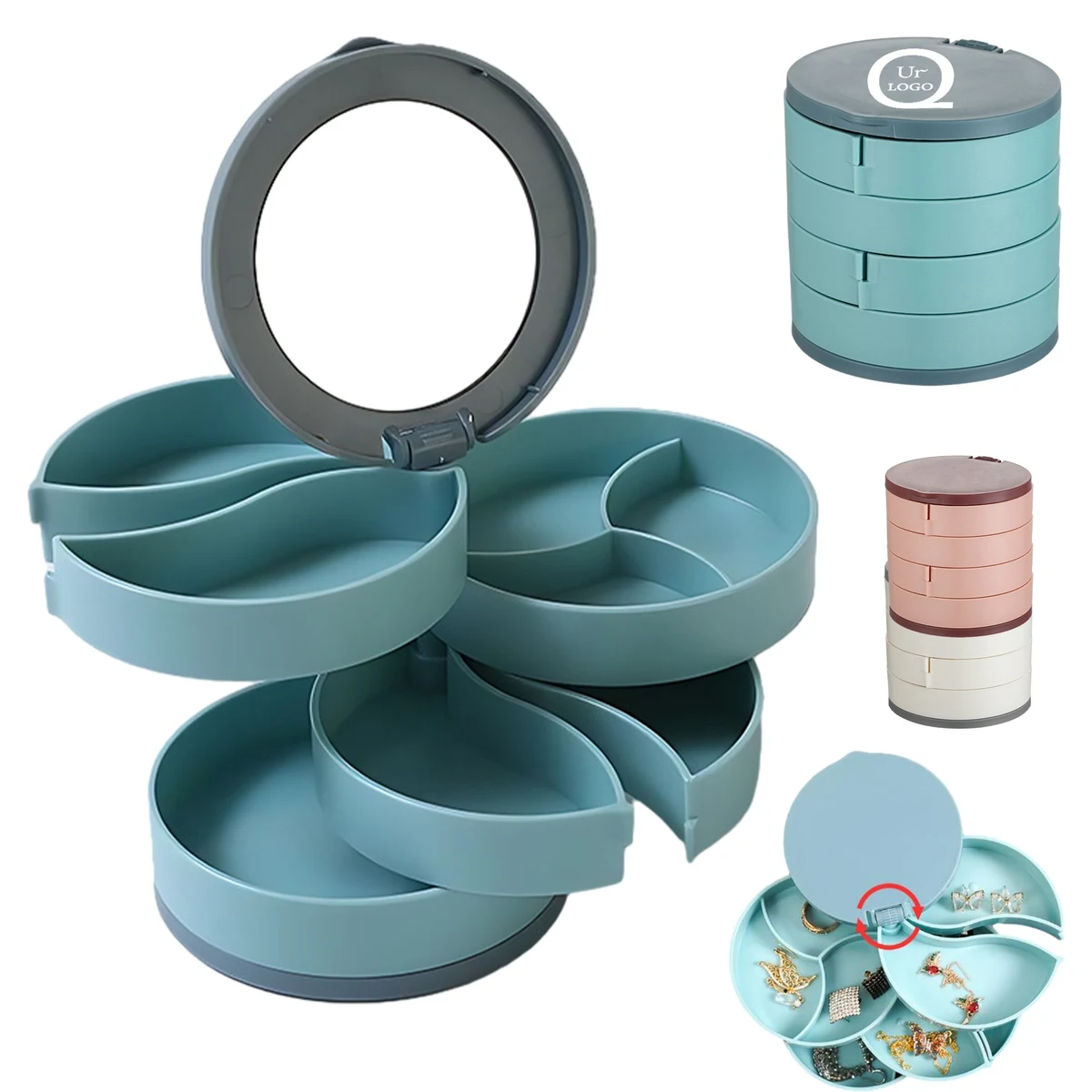 Rotatable Jewelry Organizer With Mirror 1