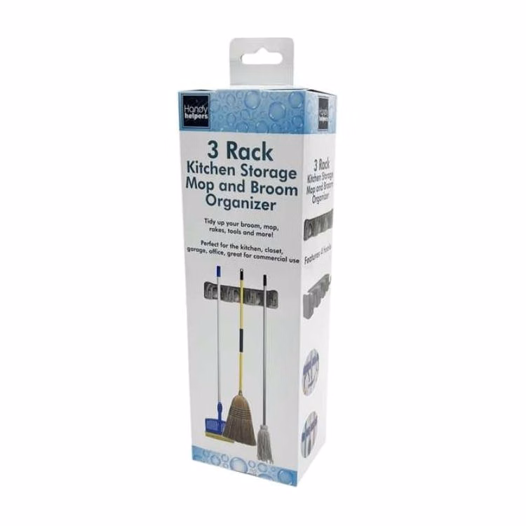Kitchen Storage Mop and Broom Organizers - 3 Rack